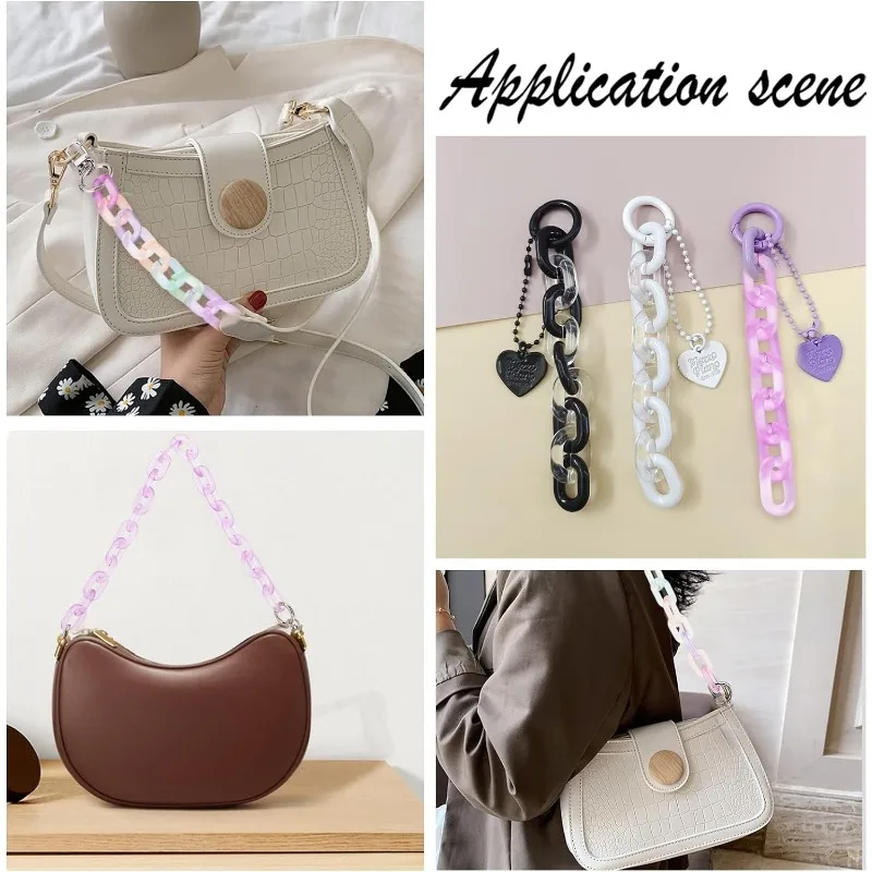 2 Colors Acrylic Handbag Strap 19.8 inch Colorful Rainbow Purse Replacement Chain Crossbody Shoulder Handle Strap