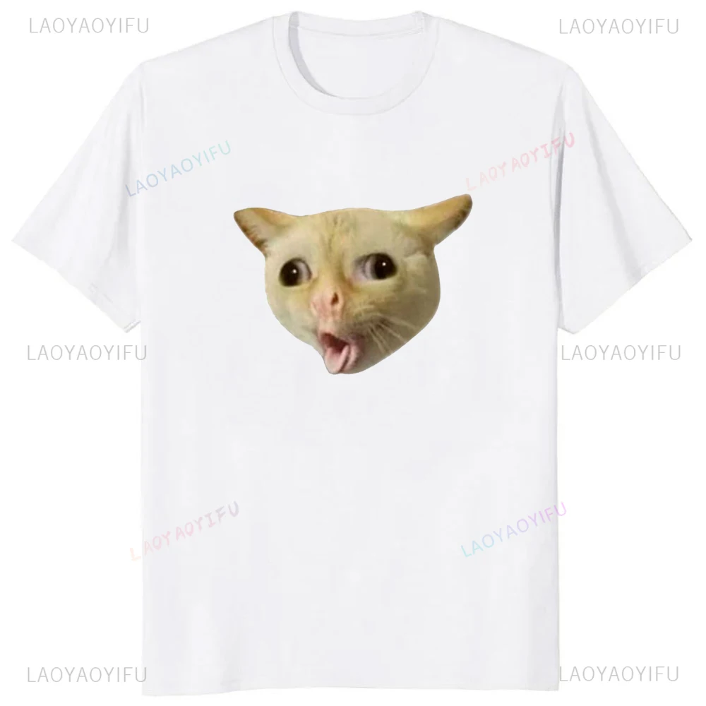 Humor Graphic Cat Meme Printed Unisex Tshirt Casual Fashion Short Sleeve Man T Shirt Breathe Comfort Streetwear Y2K Women Tees