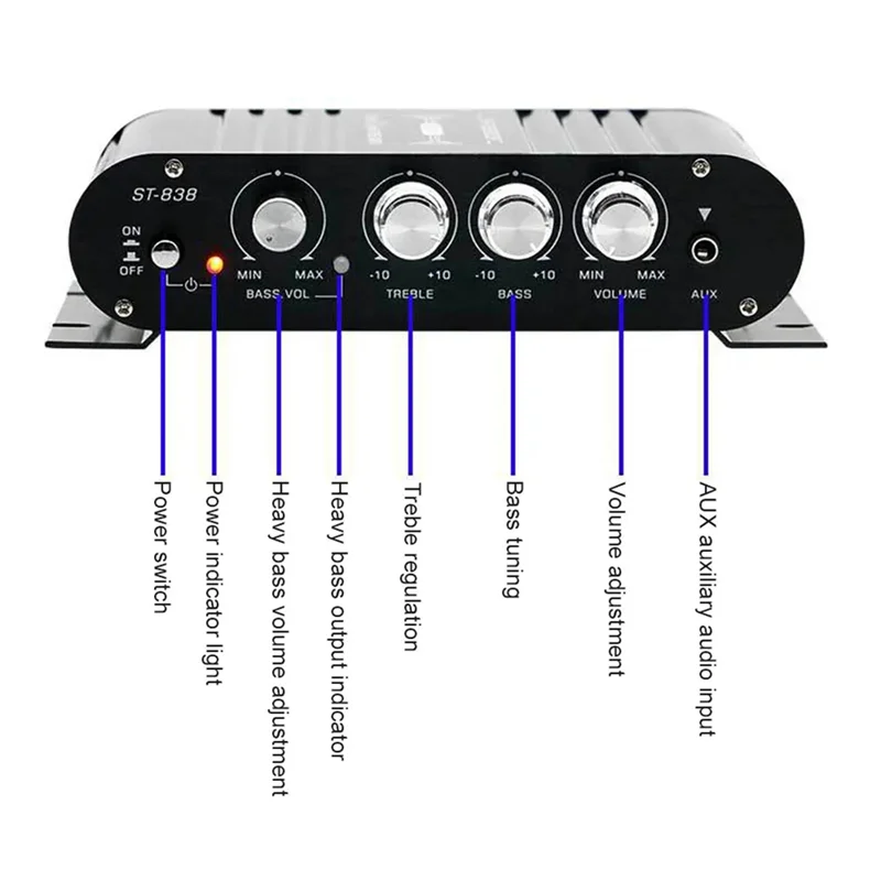 

ST-838 Audio Amplifier Black Mini Amplifier Hifi Audio Amplifier Fm Radio Mini Hifi Audio Power Amplifier