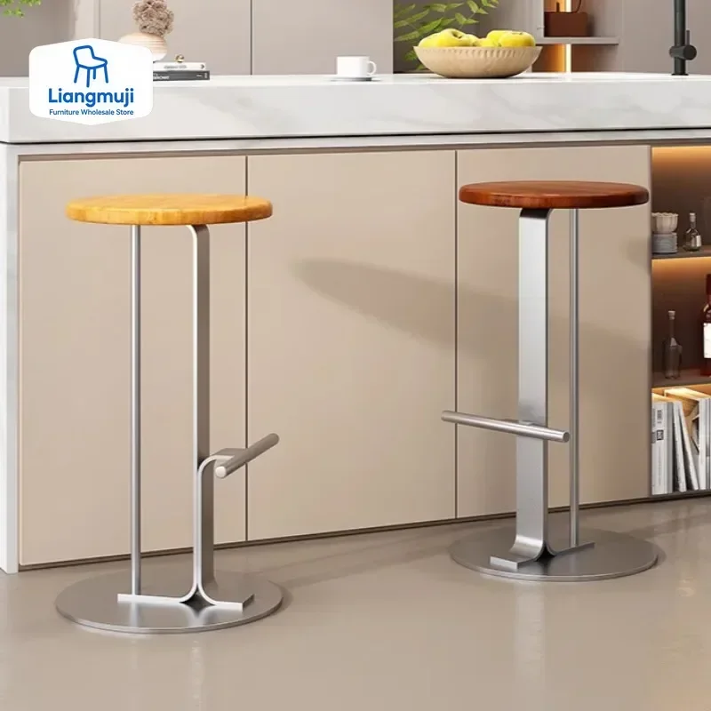 Stainless Steel Simple Modern Bar Stool Creative Steadiness Bar Chair Strap Foot Luxury Dining Room Living Room Table Highchairs