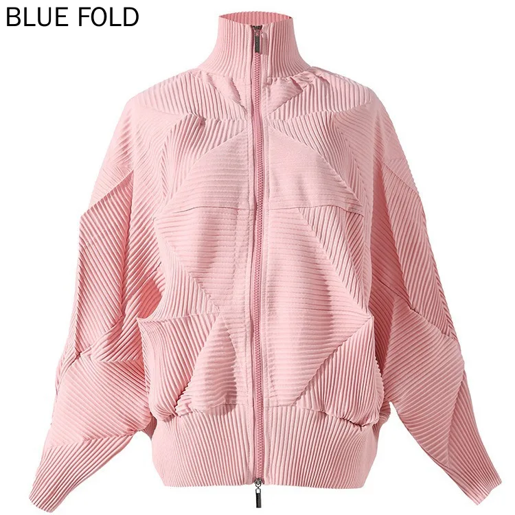 MIYAKE Pleated Shirt High-end Fashionable Temperamental Women\'s New Style Handmade Flower Bud Bat Sleeve Zipper Cardigan Top