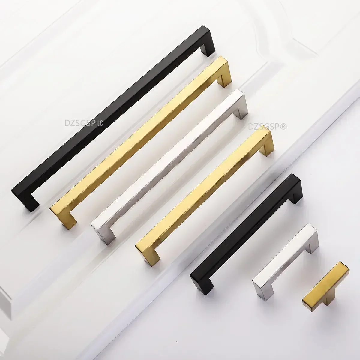 Black Cabinet Handle Square Furniture Hardware Stainless Steel Kitchen Door Knobs Cupboard Wardrobe Drawer Pulls