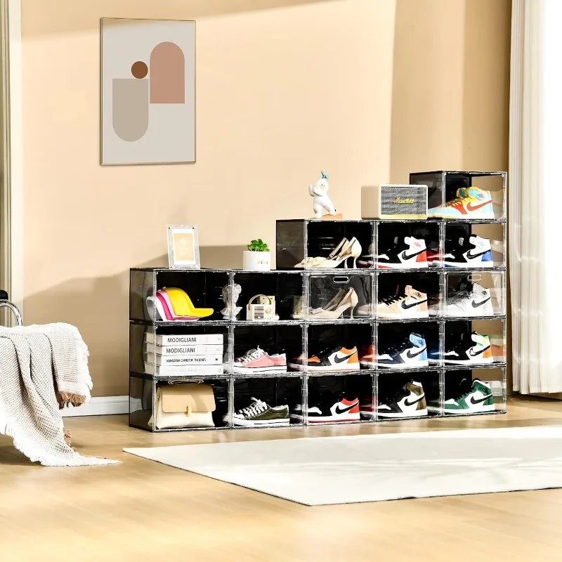 New 8 Pack Shoe Boxes Stackable, Large Shoe Storage Organizer with Lids,Drop Side Shoe Containers for Entryway