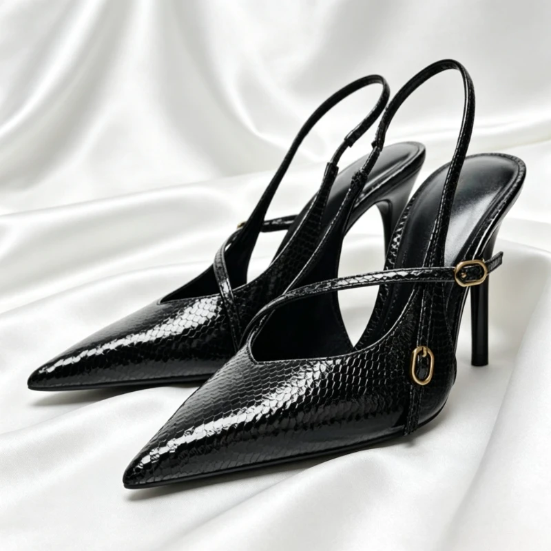 

Sexy Pointed Toe Backless high Heels Women Embossed Cross Strap Design Luxury Women Pumps Elegant Designer Dress Shoe For Ladies