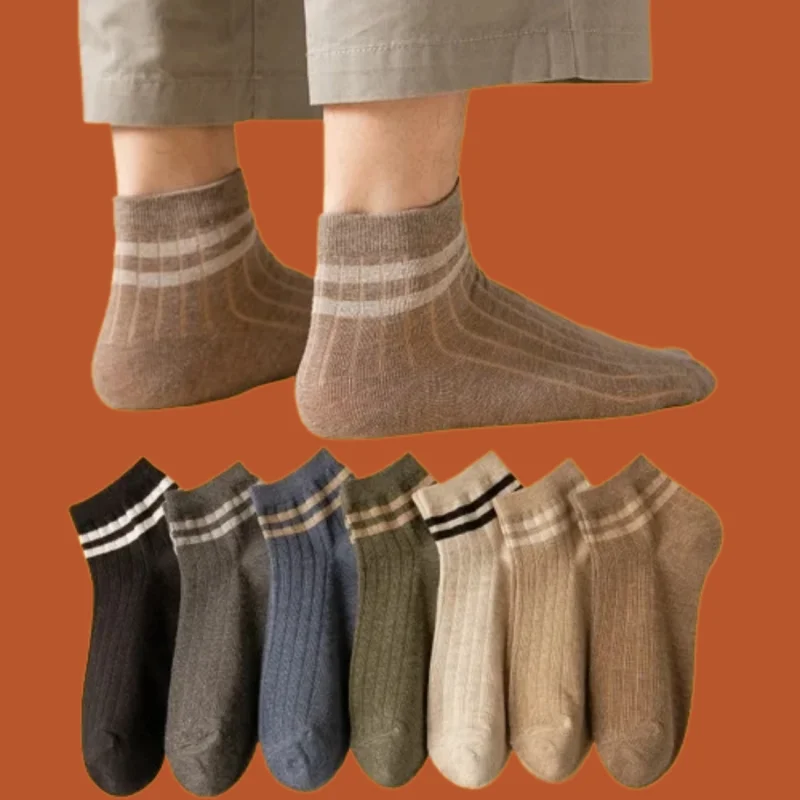 Chaussettes Bateau à Deux Barres pour Homme, Courtes, Décontractées, Style Collège, en Coton, Respirantes, Bouche Peu Profonde, Nouvelle Collection 5/10, 2024 Paires