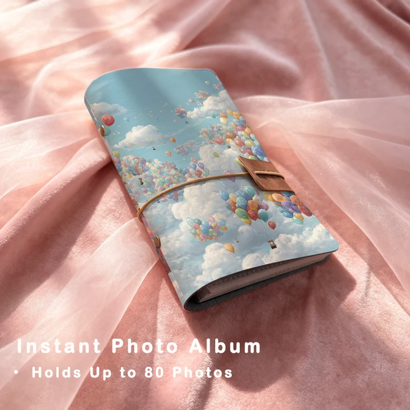 Fresh Blue Sky Cloud Hot Air Balloon Photo Album Holds 80 Photos Travel Memory Book Mini Instant Camera Organizer Gift For Girls
