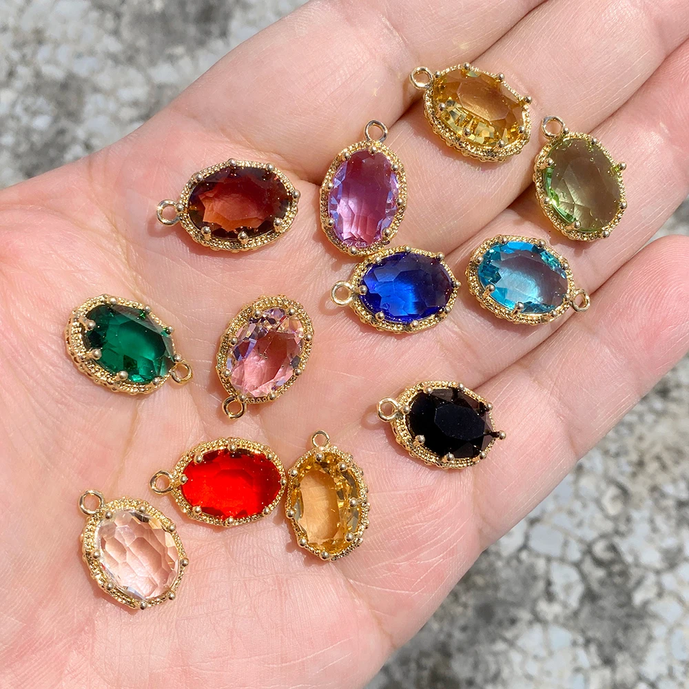 5pcs 12X18MM Colorful Faceted Oval Pendant Healing Crystal Glass Charms Pendant for Jewelry Making Necklace Earring Accessories