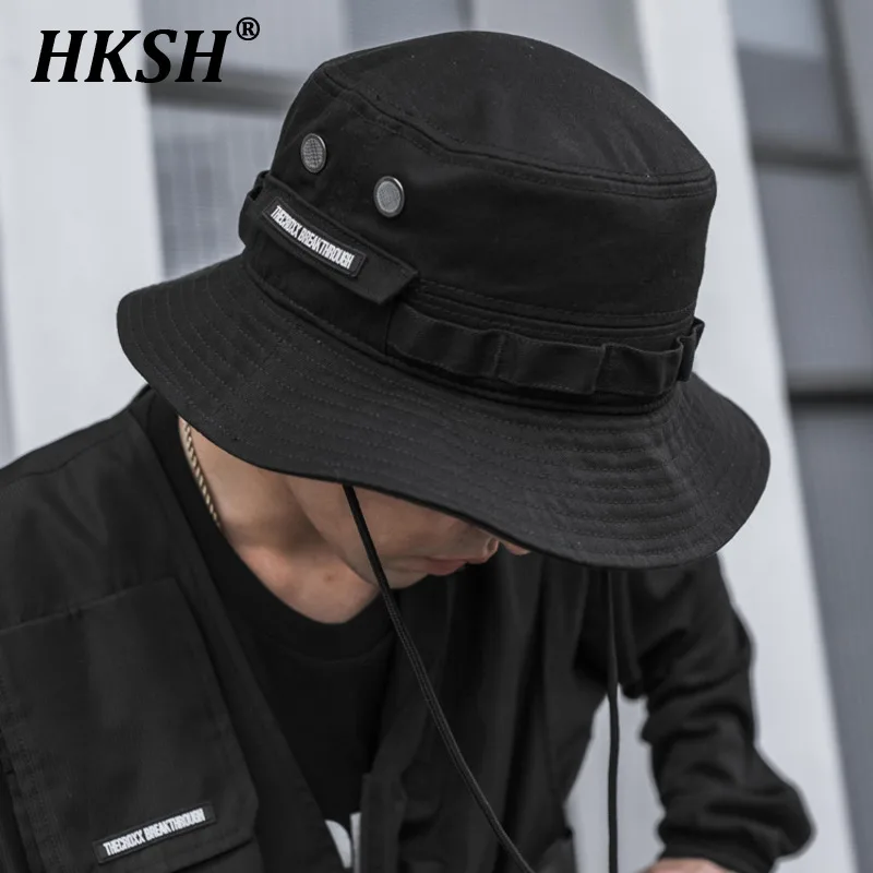 

HKSH Summer Men's Tide New Outdoor Functional Hat Sunshade Sunscreen Leisure Ins Women Fisherman Hats Dark Fashion Cotton HK2249