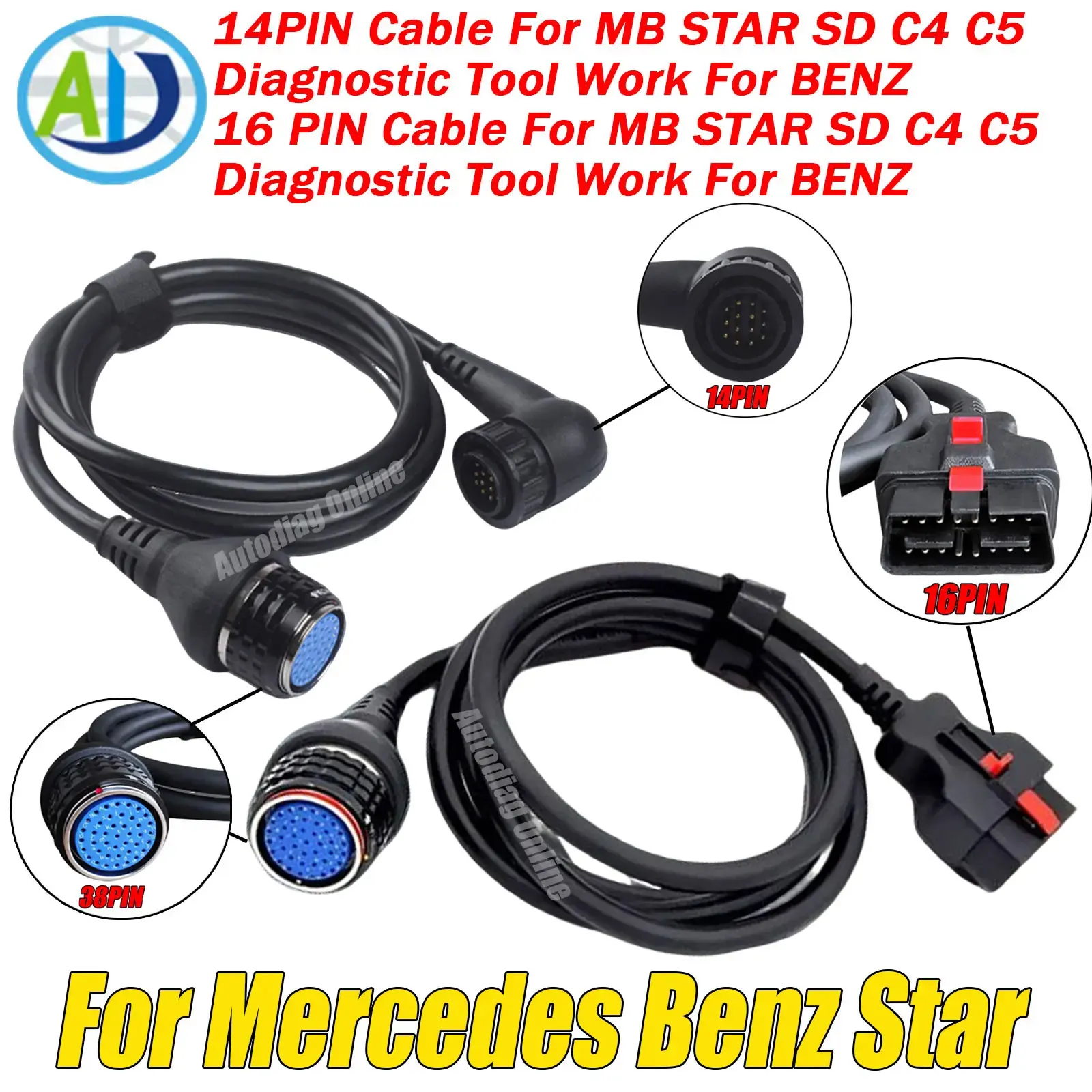 

For MB Star SD C4 C5 OBDII Diagnostic Tool Connector 14Pin to 38Pin 16Pin to 38Pin For Mercedes Benz Automobiles OBD2 Adapter