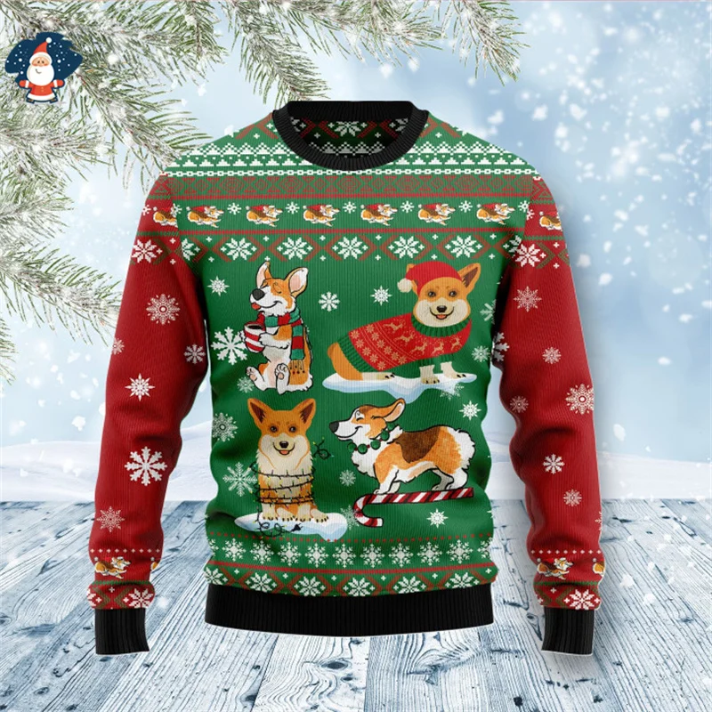 Happy Natal 3D dicetak kaus lucu hewan grafis jelek natal Sweater Natal jumper pria Fashion baru di Sweater