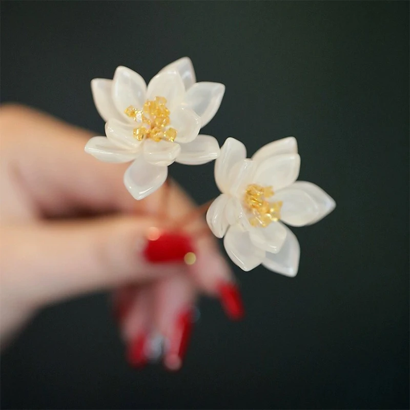 1Pair Vintage Hairpin Glazed Flower Tiara Chinese Hanfu Hair Accessories Lotus Shaped U-shaped Hair Forks Retro Hanfu Headwear