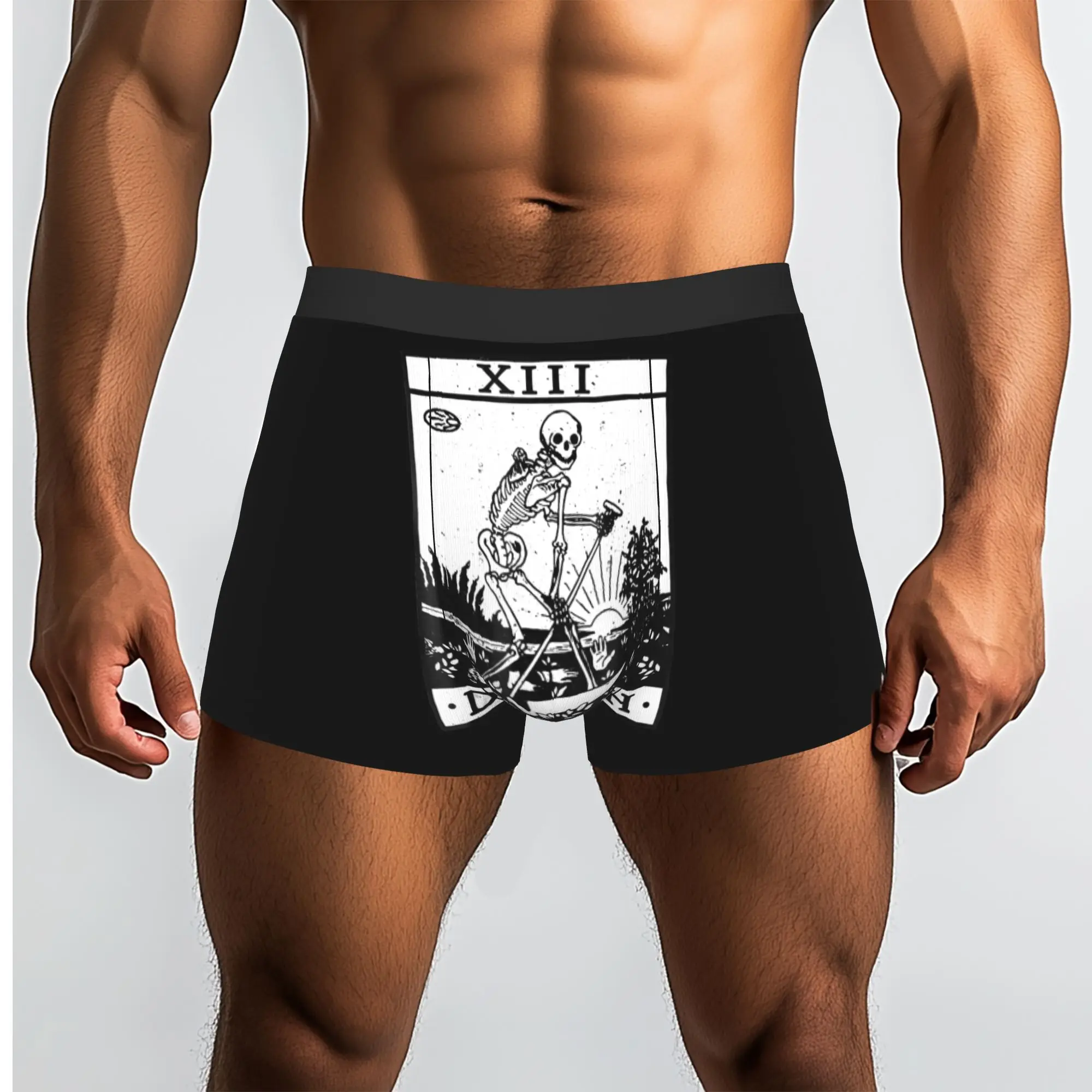 Custom Vintage Tarot Card Underwear Men Breathable Death Card Skull Boxer Briefs Shorts Panties Soft Underpants For Male
