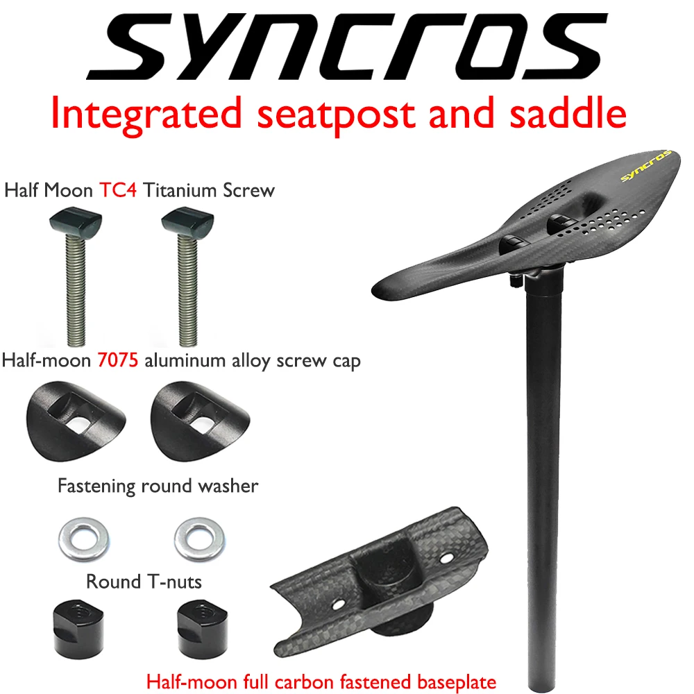

SYNCROS Carbon Fiber Bicycle Saddle with Carbon Fiber Seat Post, Suitable for Road/Gravel/Mountain Bikes, 27.2/30.8/31.6mm