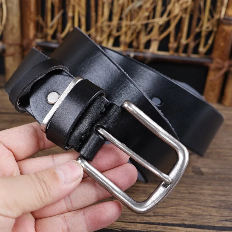 

Men's simple retro top layer cowhide belt jeans belt pin buckle handmade genuine leather thickened belt