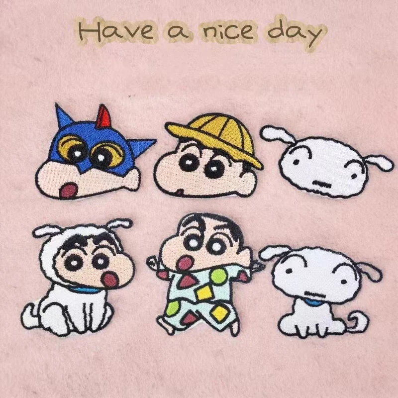 Niedliche DIY Crayon Shin-chan Stickerei-Aufnäher zum Aufbügeln/Aufnähen, Kawaii Cartoon Anime Applikationen für Kleidung, Rucksack, Jacke, Hut