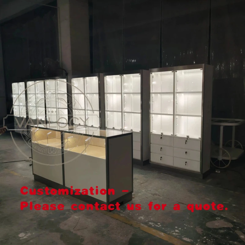 custom.VANLOCY Design Custom Jewelry Store Display Cabinets Glass Wall Showcase with Rotating Feature Watch Jewellery Sh