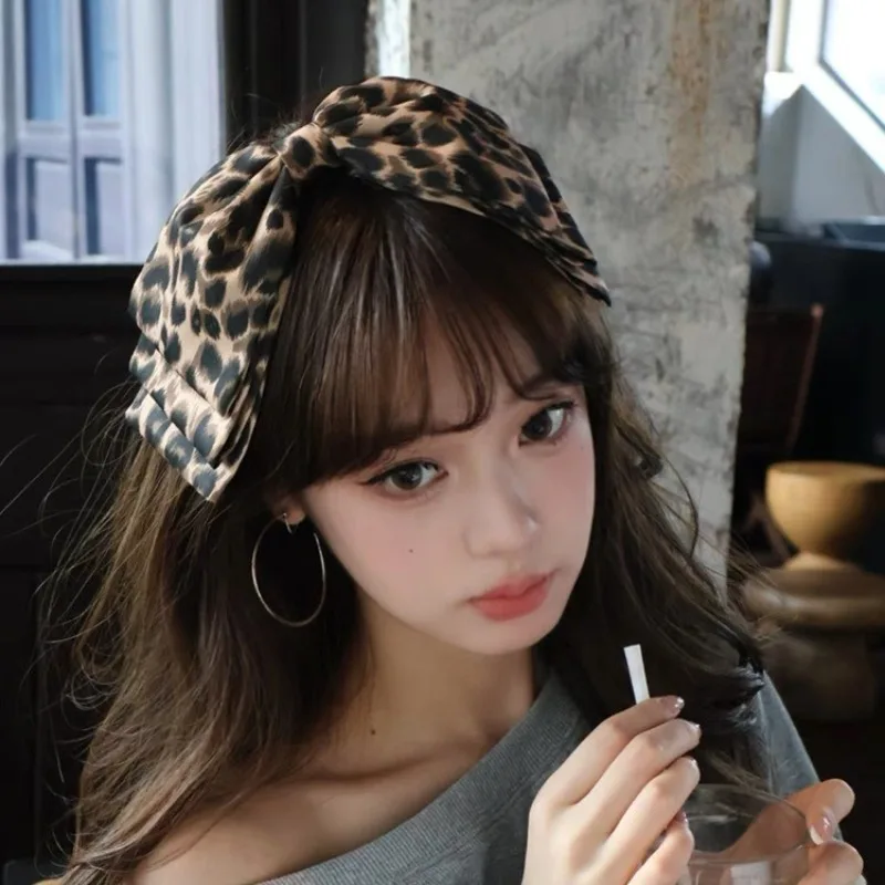 Leopard Print Bow Hair Clips Double Layer Vintage Semi-tied Hair Clip Women Sweet Elegant Ponytail Clip Y2K Lolita Styling Clip