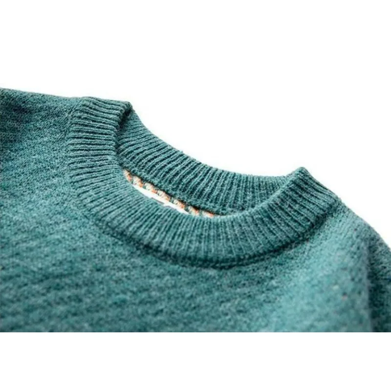 KIDWHXR Herren Herbst Strickpullover Koreanischer Stil Bedruckter Rundhals-Pullover Locker Sitzender Langarm-Komfort-Pullover für Männer – Detail 7