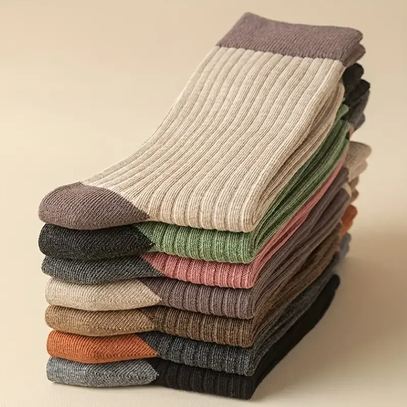 7 Pairs of Cozy Patchwork Crew Socks - Soft, Breathable, and Comfy Mid Tube Socks for Fall & Winter