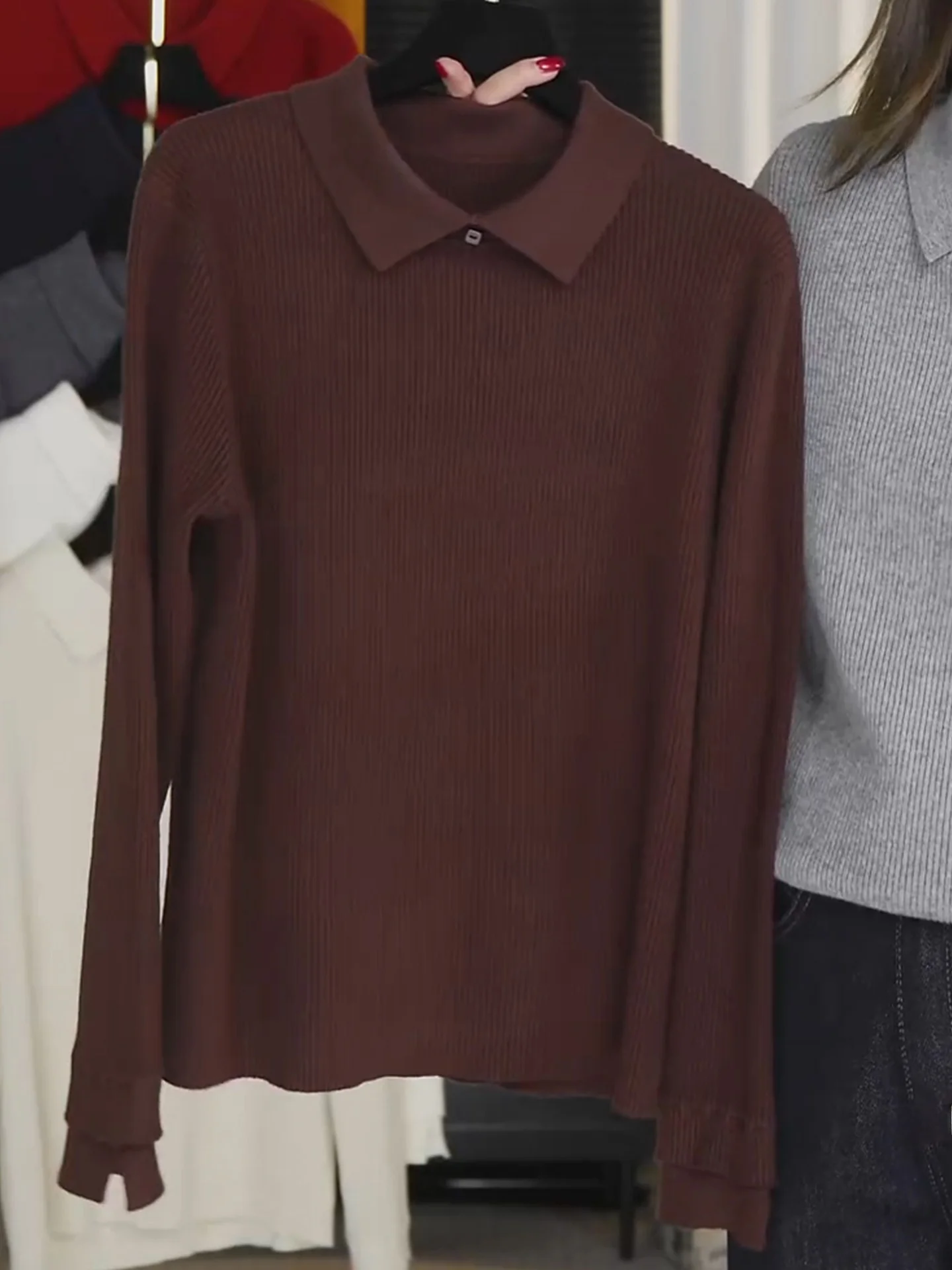 Haut tricoté rétro Long Sve couche de base confortable Simple aérien haut de gamme pour femmes Faion Commute Sle coupe droite tricot...