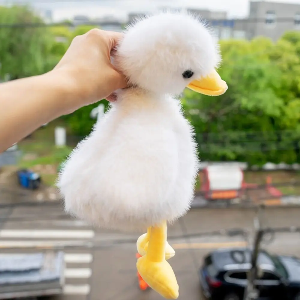 실물 같은 노란 오리 봉제 인형, 긴 머리 오리 봉제 인형, 귀여운 동물 인형, 잠자는 거위