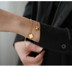 Titanium With 18 K Gold Geo Good Luck Charm Bracelet Women Stainless Steel Jewelry Chic Gown Sweet Japan South Korea Fashion
