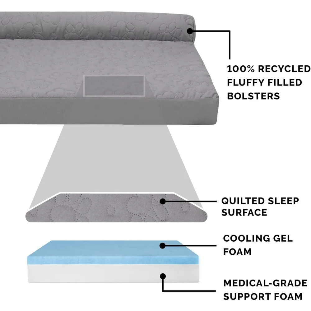 Large Dog Cooling Gel Bed with Removable Bolster and Washable Cover, Suitable for Dogs up to 95 lbs