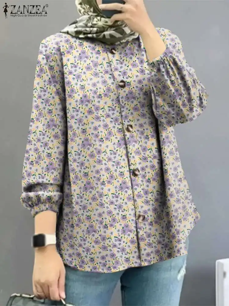 

ZANZEA Bohemian Floral Printed Blusas Women Autumn Blouse Casual Marocain Eid Mubarek Top Vintage Long Sleeve Party Muslim Shirt