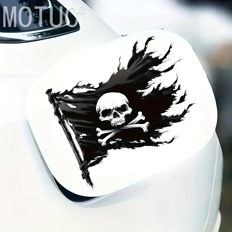 1 autocollant en vinyle auto-adhésif pour bouchon de réservoir de carburant de voiture, motif drapeau de bateau pirate, pour coffre, capot, fenêtre, casque de moto, carénage de réservoir de carburant