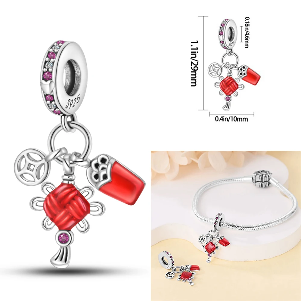 سلسلة جديدة على الطراز الصيني-سلسلة فضة حمراء فانوس محظوظ القط صالح الأصلي سحر الإسورة سحر سوار قلادة ديي النساء المجوهرات