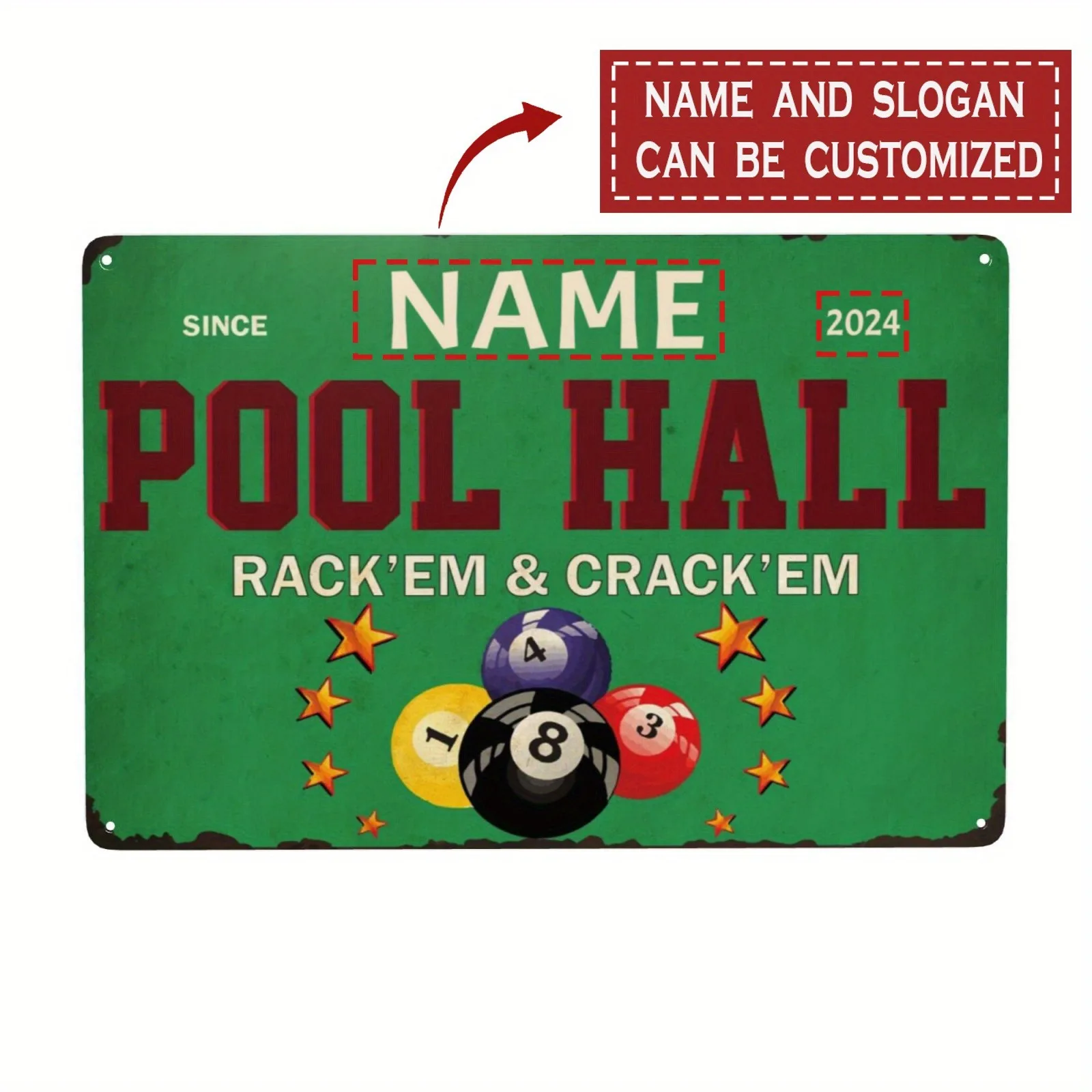 Personalized Vintage Billiard Club Metal Plaque - Wall Sign with Name And Text for Home Bar Game Room Retro Billiards Decor Gift