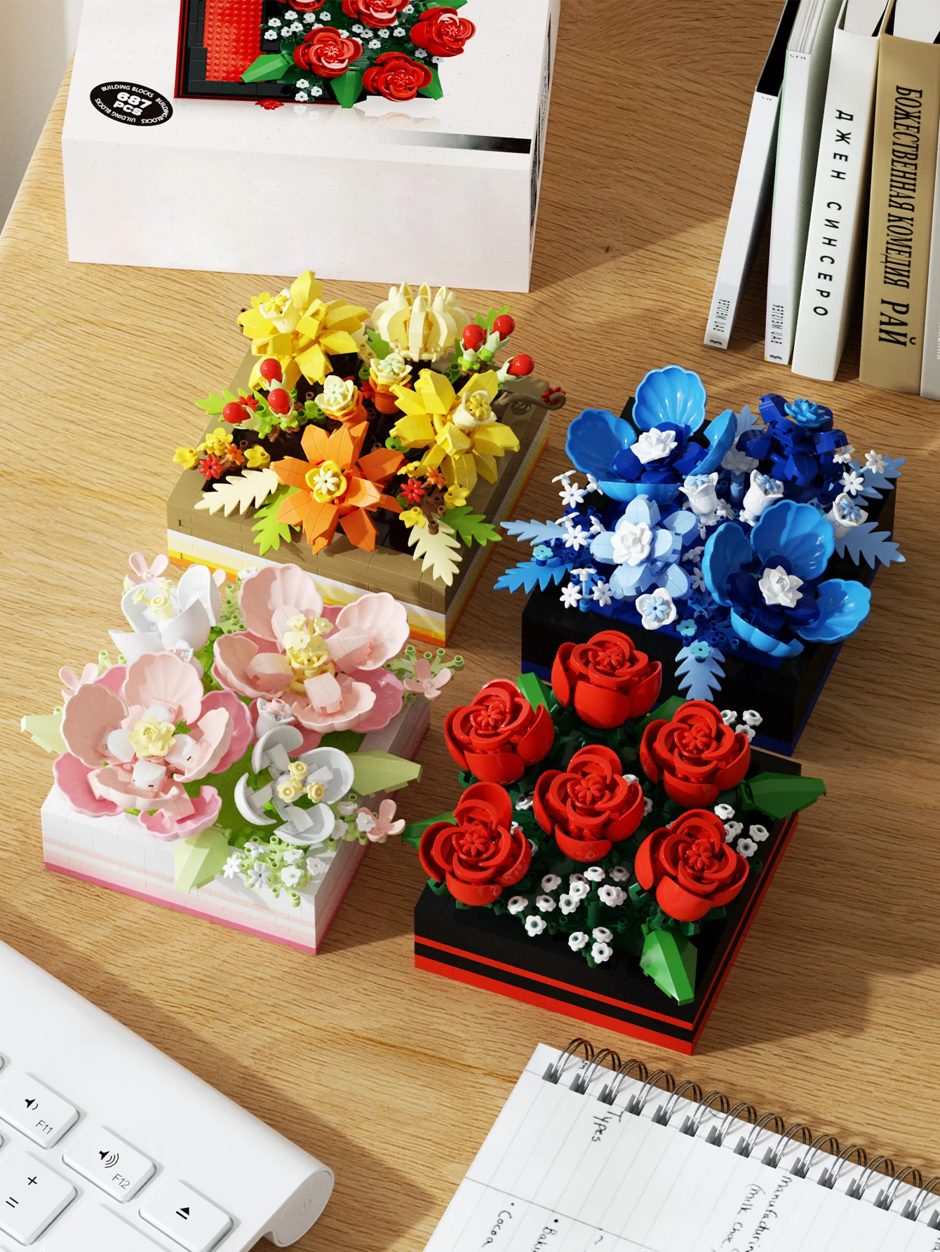 5 Arten von Blumenbox-Bausteinen, ewig haltbare Blumen-Bausteine, DIY-Tischdekoration, Geburtstagsgeschenke, Festgeschenke – Detail 3