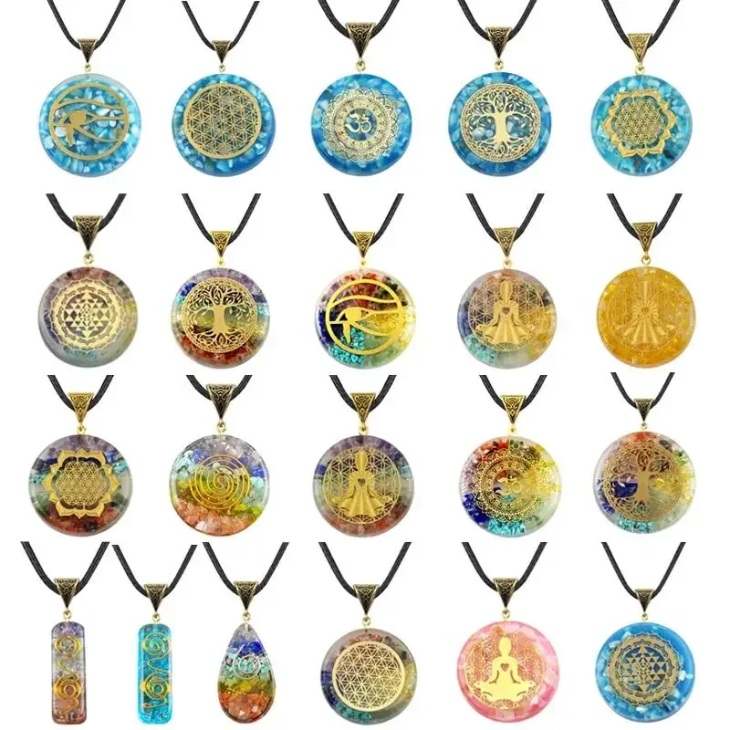 Seven Chakras Orgonite Meditation Reiki Yoga Balance Energy Stone Orgone Amulet 7 Chakra Pendant Necklace Sweater Chain Jewelry