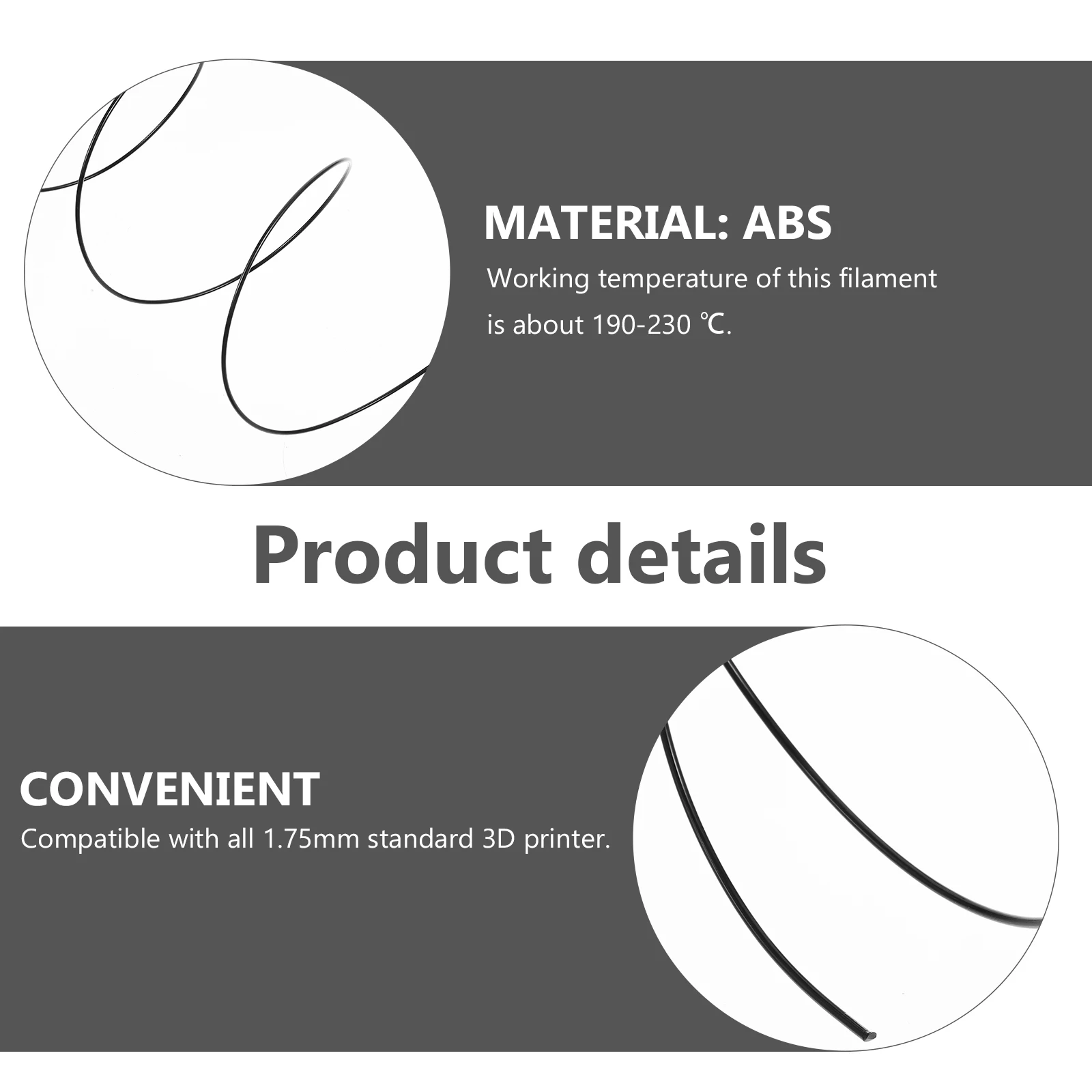 

ABS Filament 1.75mm 10m Black Vacuum Sealed Low Shrinkage 3D Printer Filament High Accuracy 3D Printing Materials