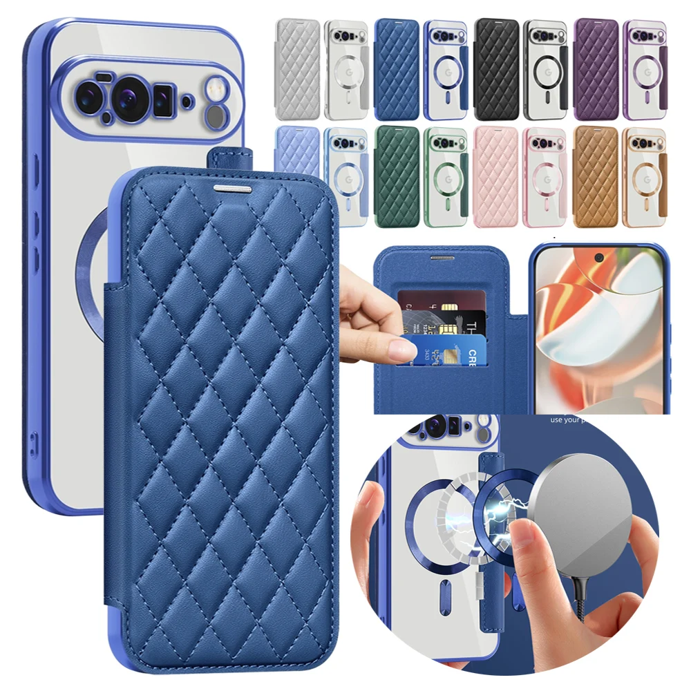 Wireless Charging Flip Leather Case for Google Pixel 7A 8A 9 10 Pro 9A XL Pixel10 Magnetic Card Slots Cards Holder Phone Cover