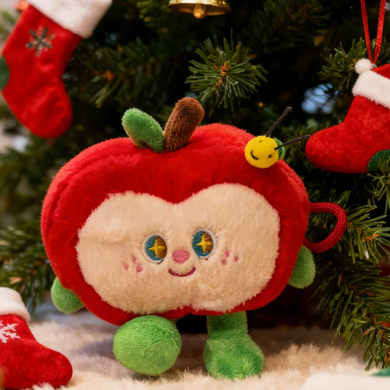 16 سنتيمتر التفاح الأحمر لطيف مع دودة أفخم كيرينغ محشوة الساقين الخضراء الفاكهة قلادة الإنسان الشكل بلوشي الإكسسوارات هدية #4