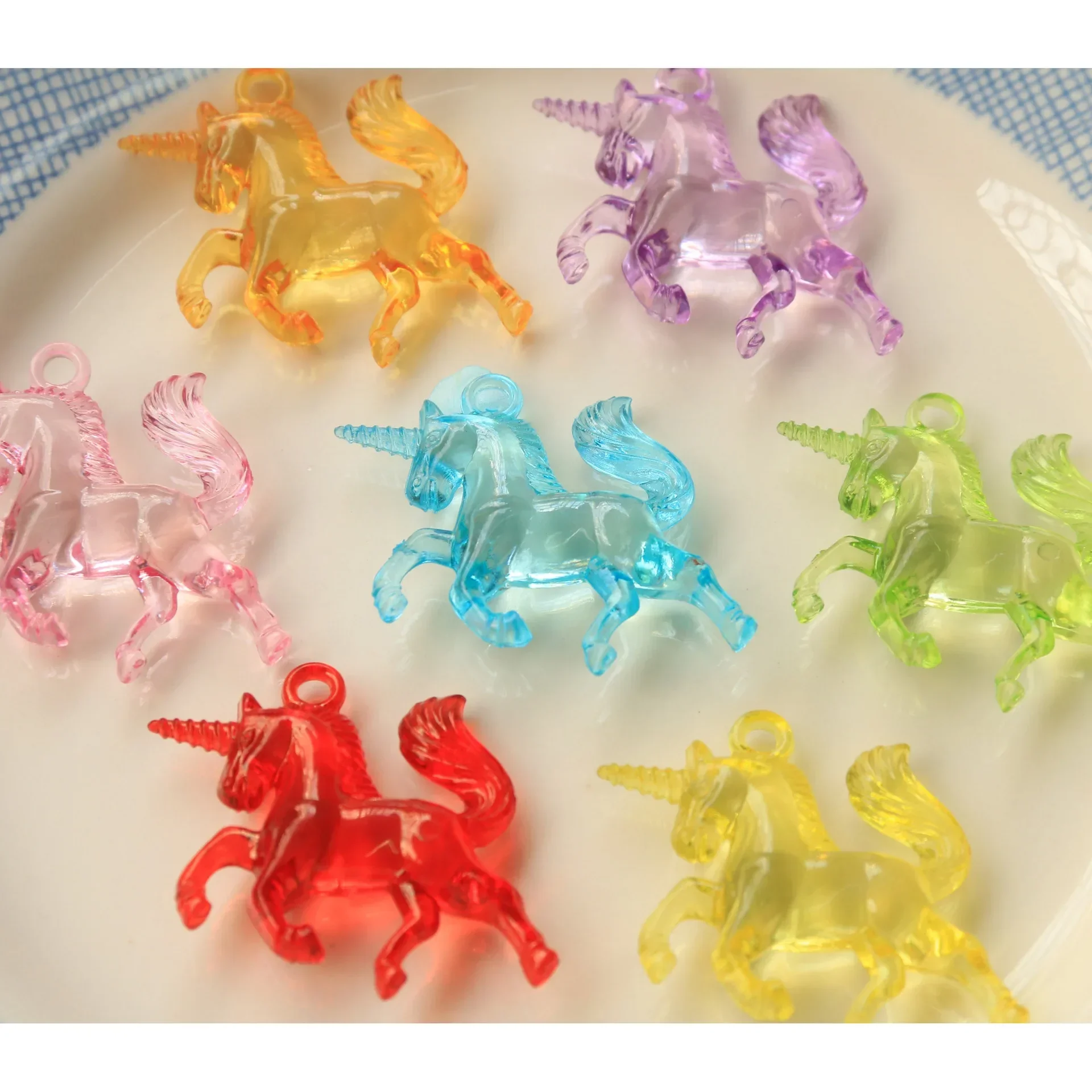 10pcs cartoon transparent color kawaii cute unicorn figurines diy acrylic earrings hair accessories material