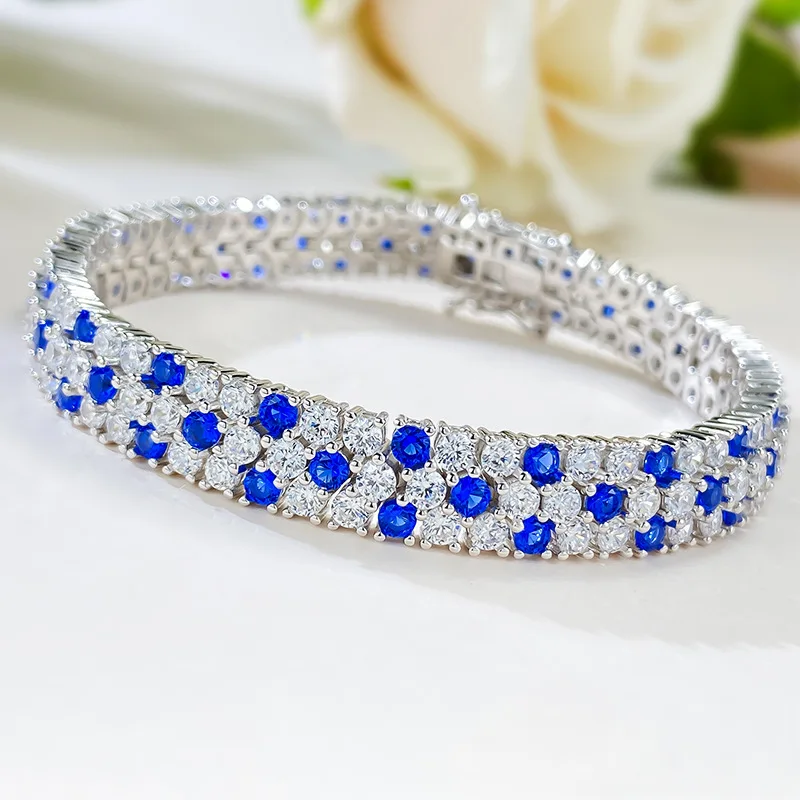 2023 New S925 Pure Silver Bracelet with Royal Blue Full Diamond Bracelet Fashion Mingyuan Instagram Style