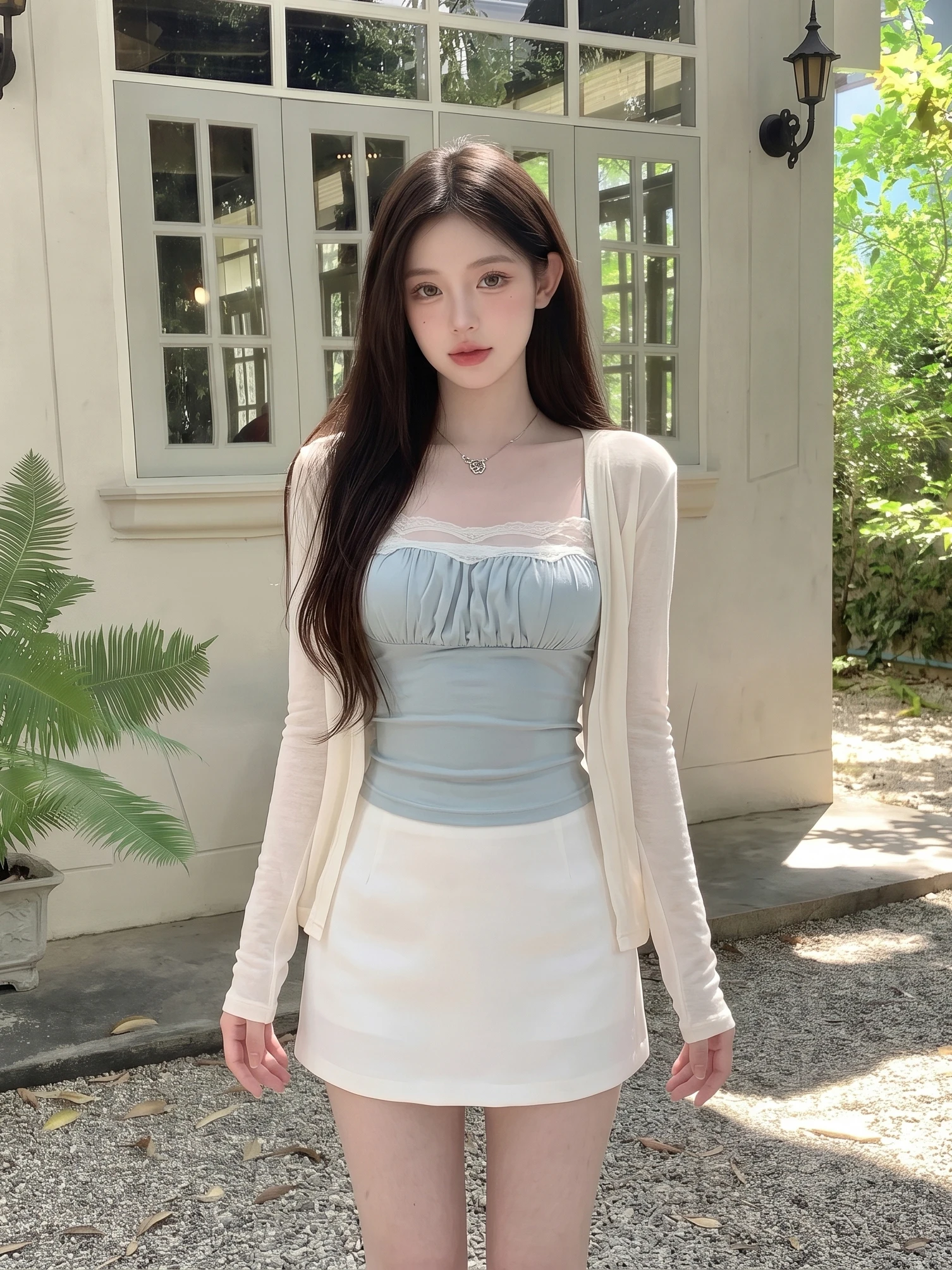 Summer Pure Desire Lace Trim Pleated Slimming Women's Tank Cardigan Set Fashionable Casual Outerwear Polyester Blend
