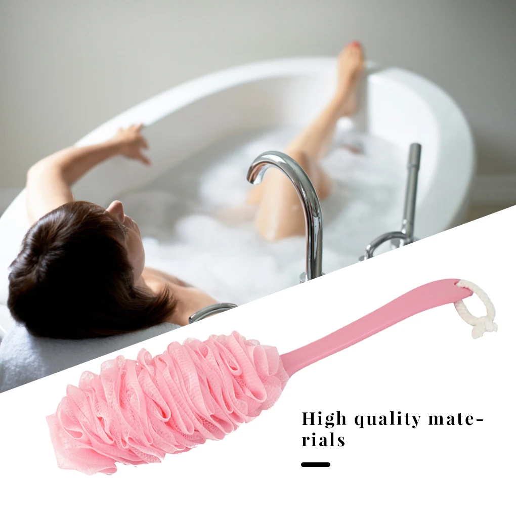 Bath Brush Long Handle Non-slip Shower Sponge Ball Mesh Back Scrubber Foaming Scrub Tool Bathroom Shower Brush Glove Bath Towel