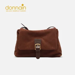 DONNAIN Cow Suede Leather Women Tote Bag Commuting Large Capacity Soft Cross-body Bag Vintage Flap Zipper Female Shoulder Bags