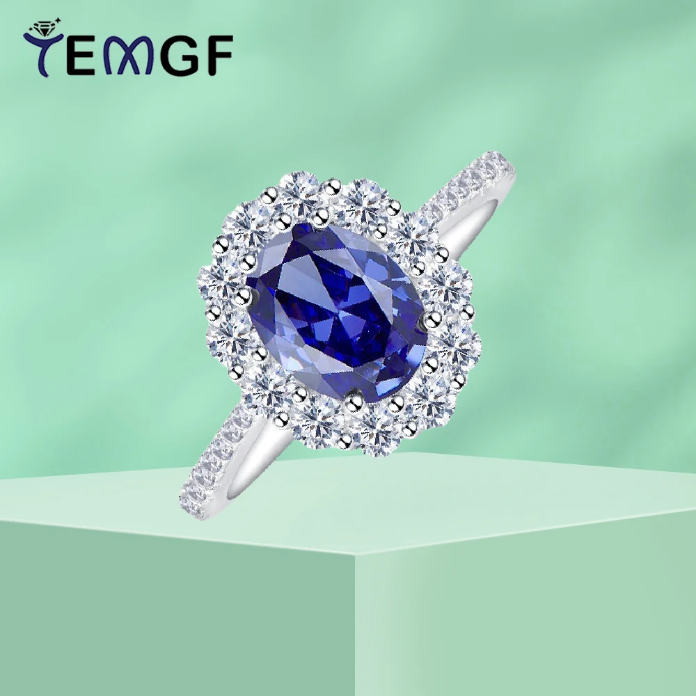 

TEMGF Classic Synthetic Sapphire Ring 7*9mm Oval Cut 925 Sterling Silver for Women Fashion Commute Luxury Sparkling Fine Jewelry