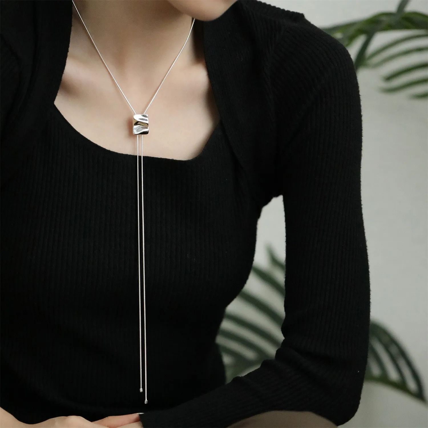 قلادة مربعة قابلة للسحب، تصميم متخصص، سلسلة سترة عصرية ومتعددة الاستخدامات، قلادة طويلة. #2