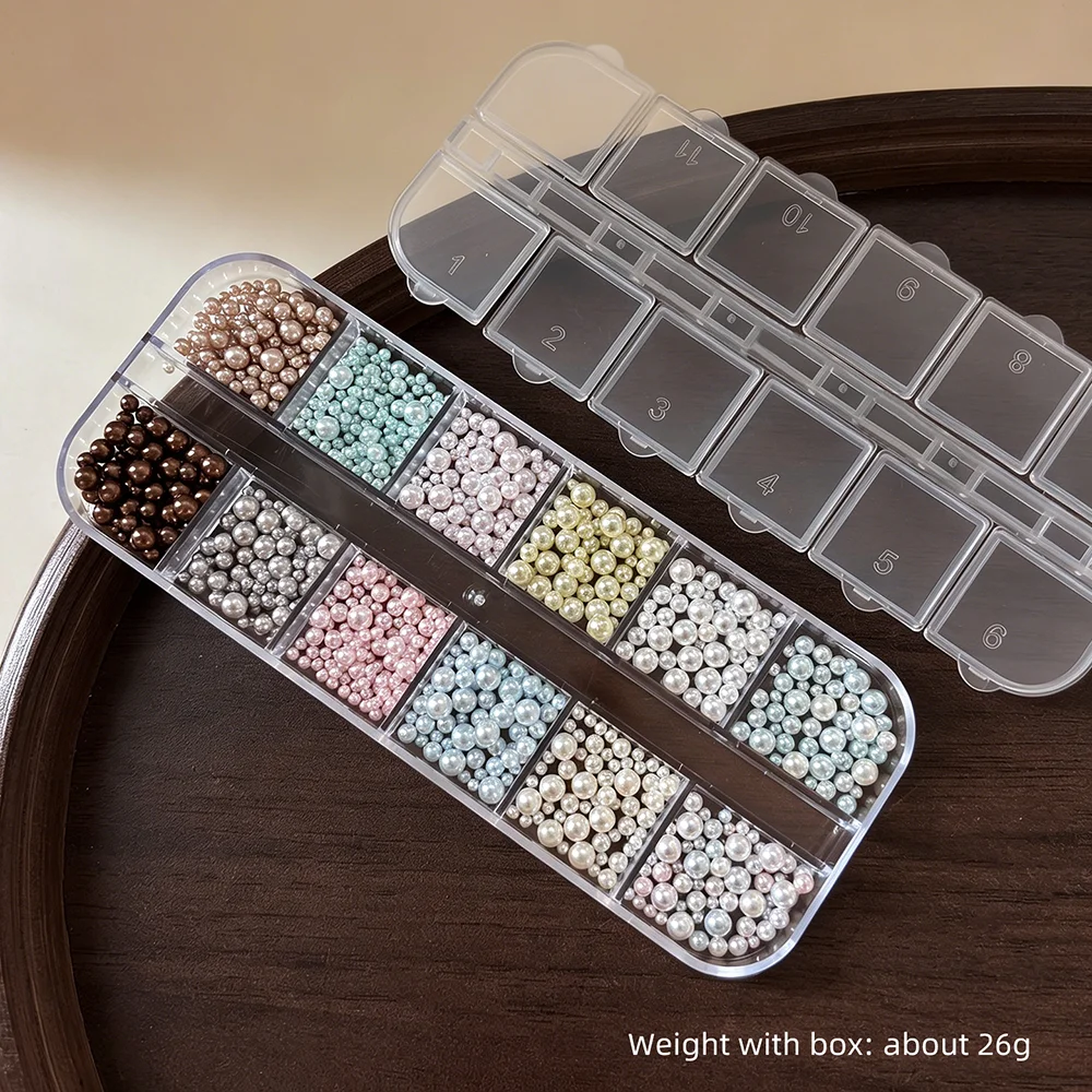 12 Gitter 3D Hochglanz-Rundperlen Nagelcharms Gemischte Größen Dopamin-Farben Perlenperlen Nagelkunst-Dekoration DIY Maniküre-Teile – Detail 13