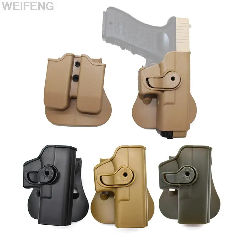 Tactical Holster for Glock 17 19 Gen1-4 Case Holster Waist Paddle Carry with 9mm Double Mag Pouch Hunting Accessories