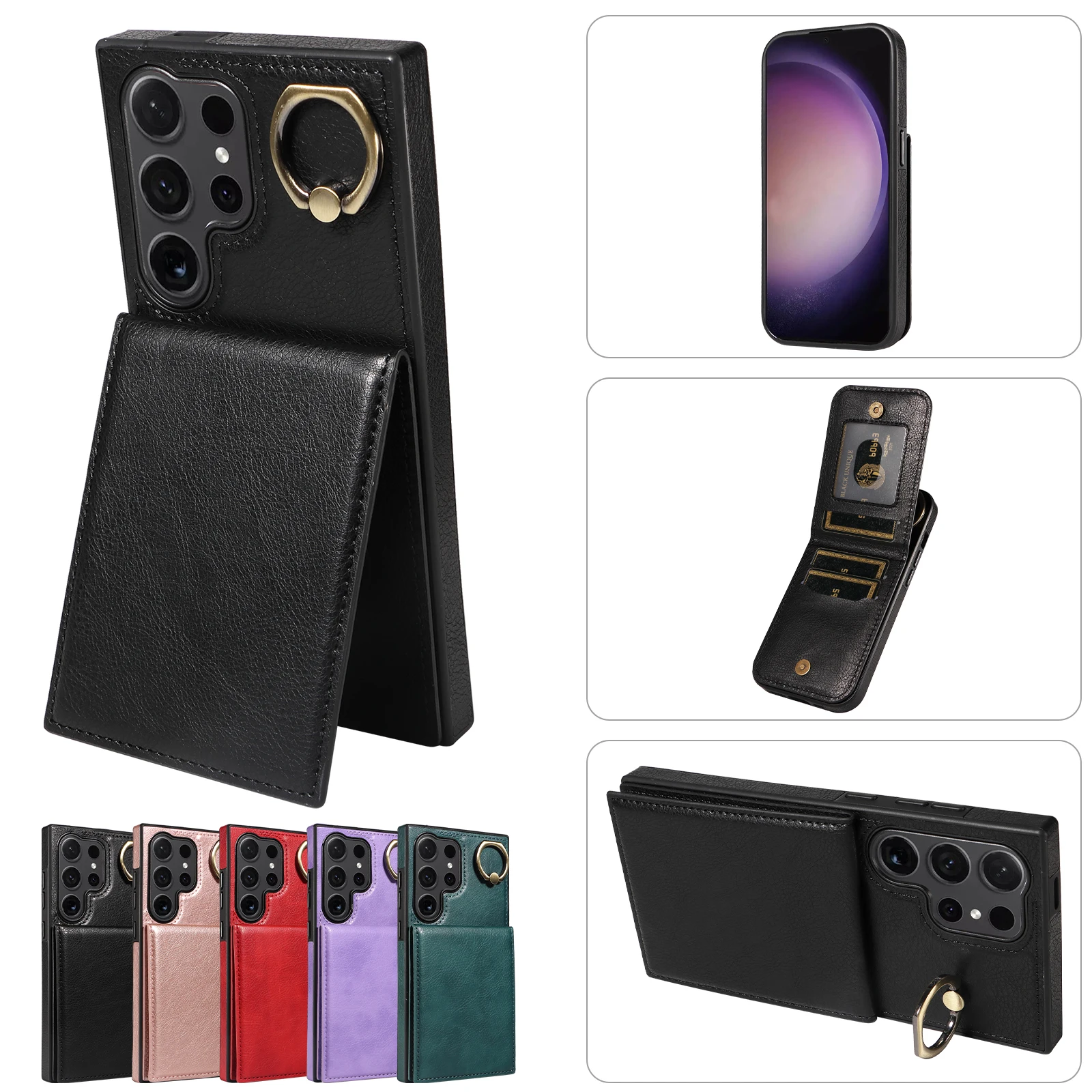 

Leather Phone Cases Samsung S24/Ultra/Plus S25/Ultra/Plus 360 ° Rotating Bracket With Card Slot Anti Slip Wear-resistant