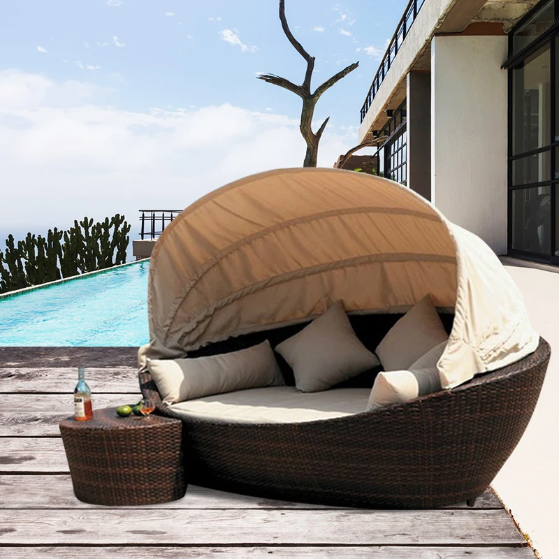 Outdoor balcony bed rattan sofa chair outdoor furniture round sofa coffee table combination living room outdoor Teng art sofa