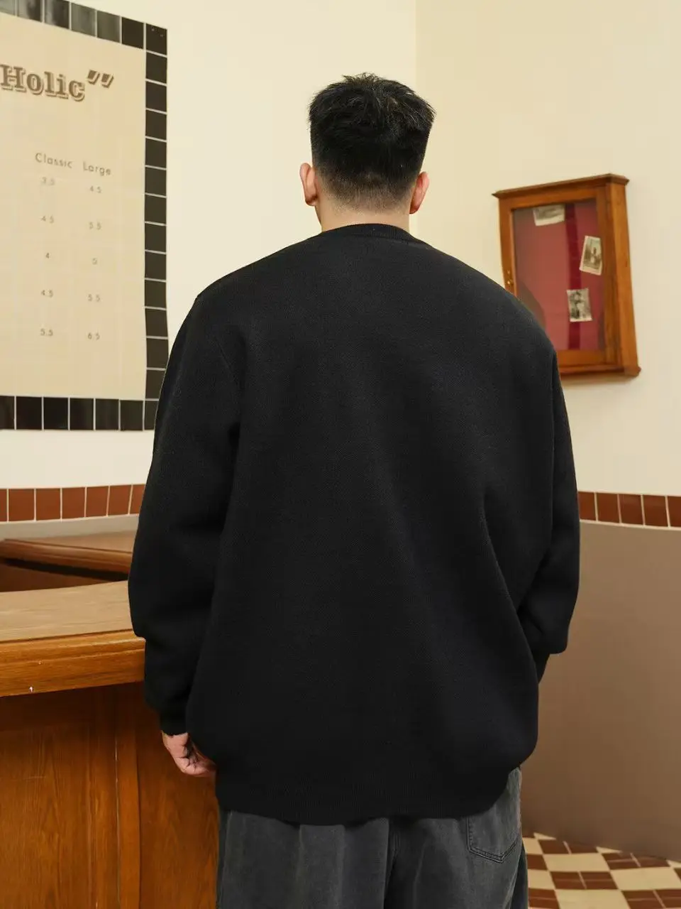 

Модный мужской свитер больших размеров, круглый вязаный повседневный удобный свободный крой, зимний термодлинный свек с вышивкой букв