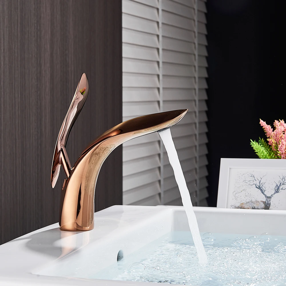 Nordic Style Brass Washbasin Basin Faucet Light Luxury Style Simple Creative Copper Faucet Under Counter