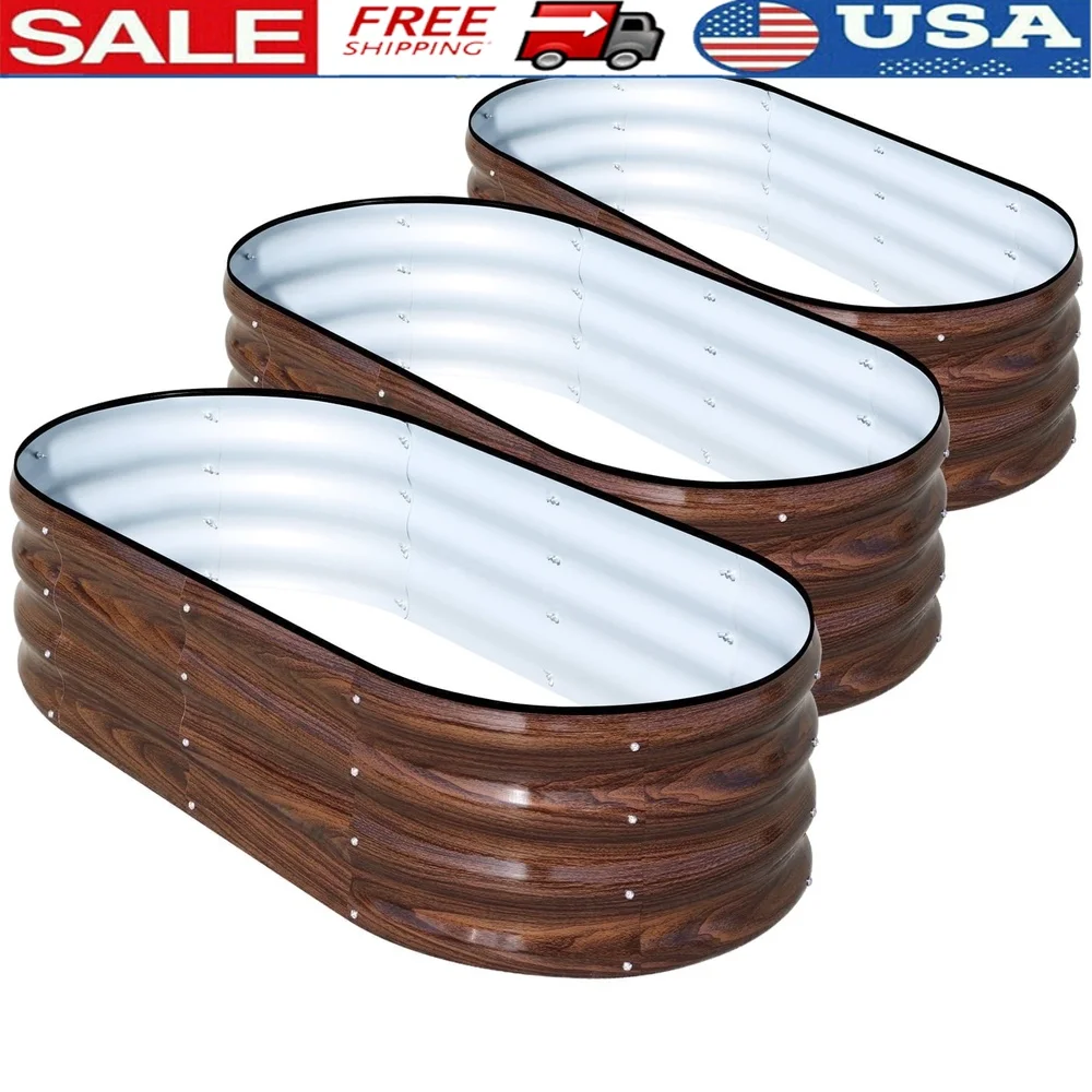 

Galvanized Metal Raised Garden Bed Set of 3 Durable Planter Box Vegetables Flowers Herbs Easy Assembly Outdoor Gardening